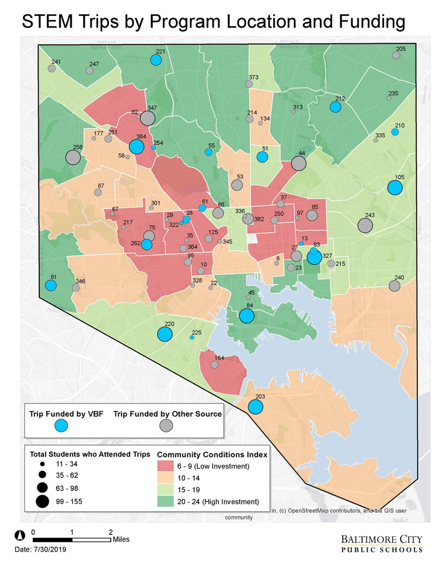 Coverage Map for Baltimore City Curriculum-Embedded STEM Experiences